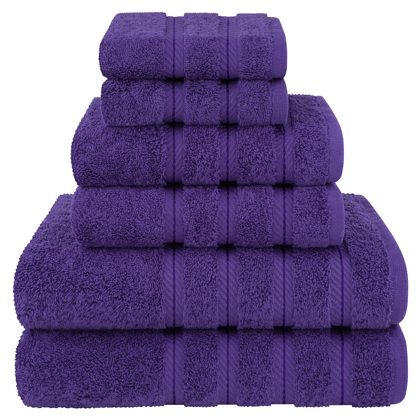 American Soft Linen 6 Piece Towel Set, 2 Bath Towels 2 Hand Towels 2 Washcloths, 100% Turkish Cotton Towels for Bathroom, Purple Towel Sets