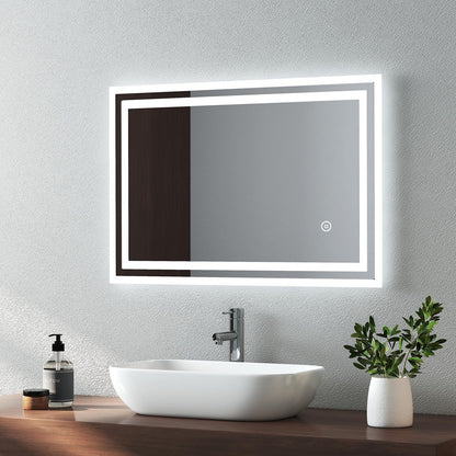 EMKE Bathroom Mirror with LED Lights - 400x600mm Backlit LED Illuminated Bathroom Mirror with Demister Heat Pad, Makeup Vanity Touch Mirror with LED