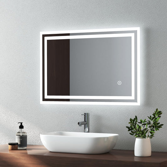 EMKE Bathroom Mirror with LED Lights - 400x600mm Backlit LED Illuminated Bathroom Mirror with Demister Heat Pad, Makeup Vanity Touch Mirror with LED