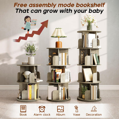 Quikraen 4-Tier Rotating Bookshelf，360° Rotating Storage Rack，Oak Color