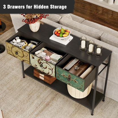 VEDECASA Console Table for Entryway with 3 Drawers Slim Hallway Table with Storage Shelf Narrow Long Sofa Table for Hallway Couch Living Room Kitchen