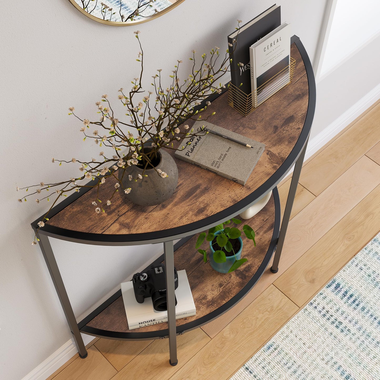 VECOCHO Console Table 2 Tier Narrow Entryway Table with Storage,Brown