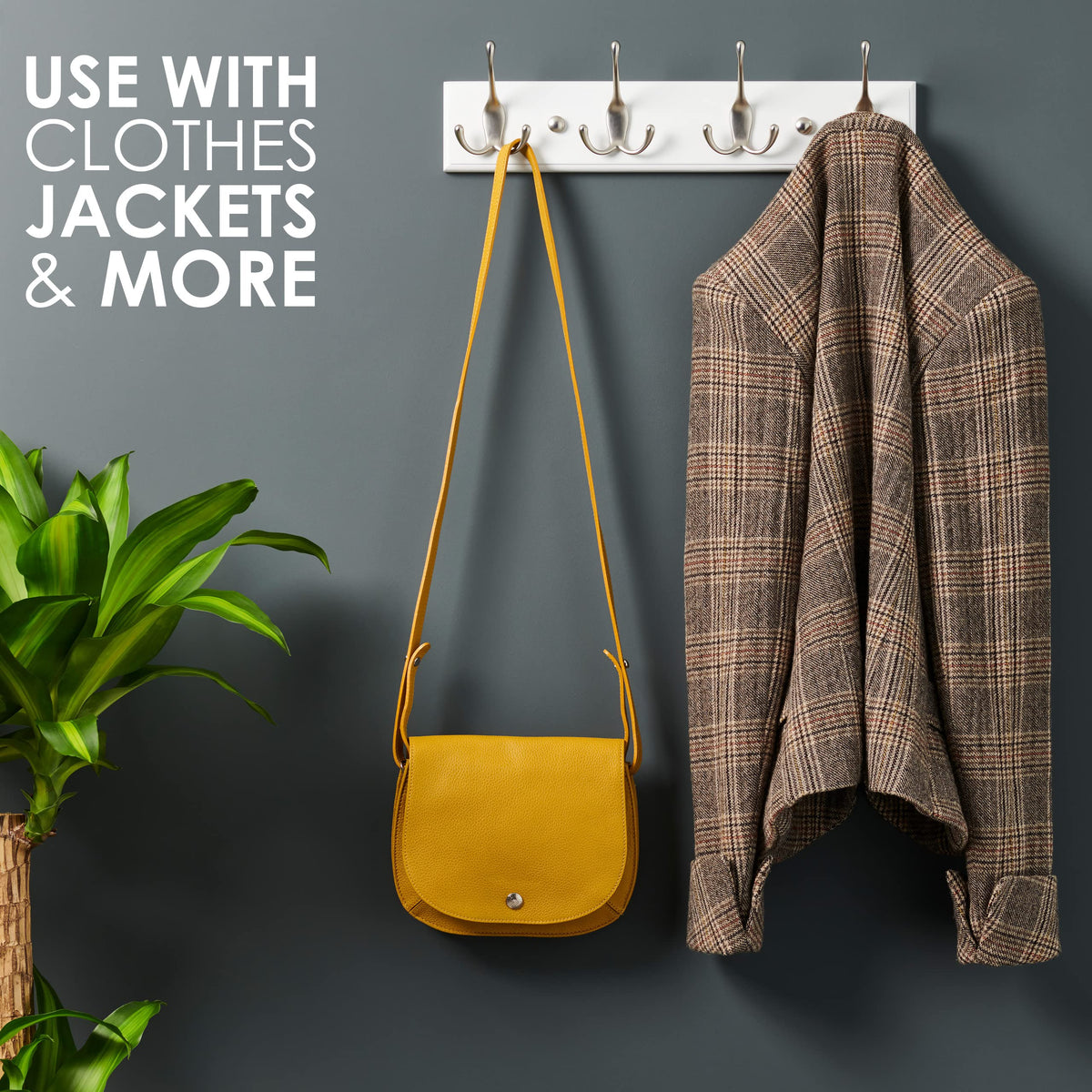 LARHN White Wall-Mounted Coat Rack - 4 Matt-Nickel Coat Hooks, 42cm