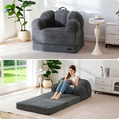 MAXYOYO Folding Sofa Bed with Backrest, Floral Shaped 2 in 1 Convertible Sofa to Comfy Faux Fur Bean Bag Chair for Adults