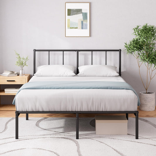 ZINUS Justin Double Bed Frame  Bed 190x135 cm  35cm Height  Metal Bed Frame with Headboard  Platform bed frame with steel slat support  Modern