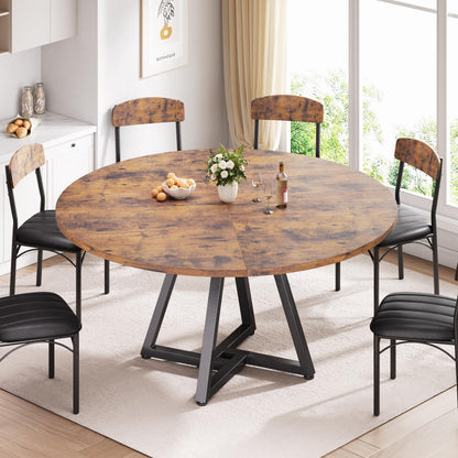 Jocoevol Round Kitchen Dining Table for 4-6 People, Circle Dinner Table with Metal Frame, Space Saving Wood Industrial Furniture (Vintage, 51 inch