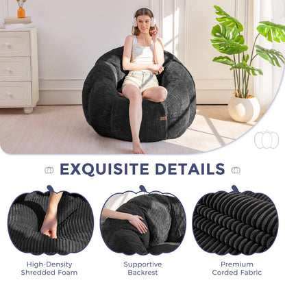 MAXYOYO Bean Bag Chair,Pumpkin Shaped Bean Bag Sofa Includes Filling,Comfy Corduroy Beanbag Sofa for Living Room Bedroom