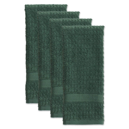 DII Basic Terry Collection Waffle Dishtowel Set, 15x26, Solid Dark Green, 4 Piece