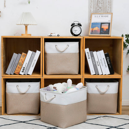 ICEMOR 33 x 33 x 33 cm Cube Storage Boxes, 6 Pack Large Collapsible Fabric Storage Bin with Ropes, Foldable Cube Baskets for Kallax, Office,Closet