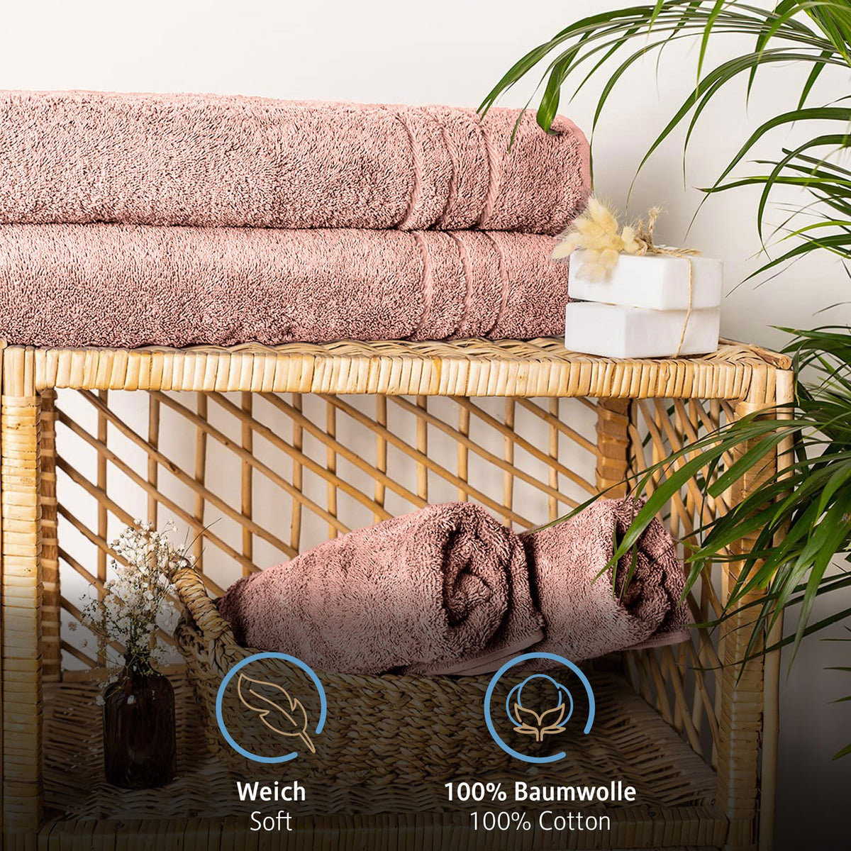 Komfortec Set of 2 Sauna Towels - 70 x 200 cm - 100% Cotton - XXL - Soft, Large Terry Towel, Quick Dry, Pink