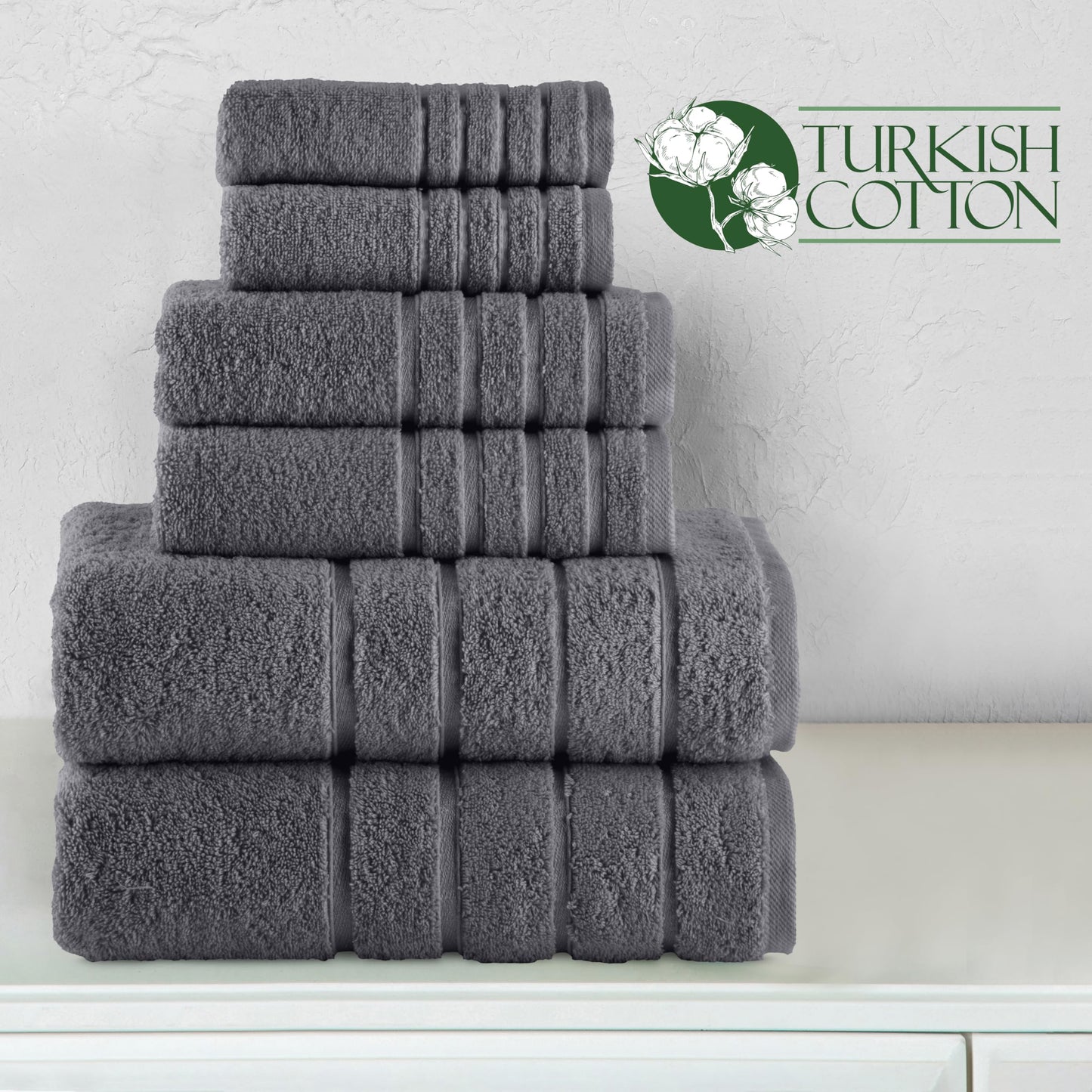 Elegant Comfort 4 Lines Viscose Stripe 6-Piece Premium Towel Set - 100% Turkish Cotton High Absorbent Luxury Bathroom Towels – Includes 2 Washcloths