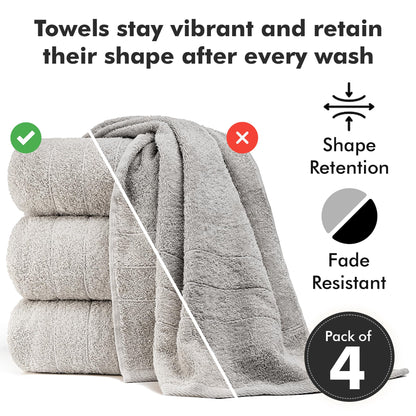 Novo Home Bath Towels Set of 4 – 550 GSM 100% Cotton Light Grey Extra Large Towels for Bathroom, Spa Use (70x140 cm)
