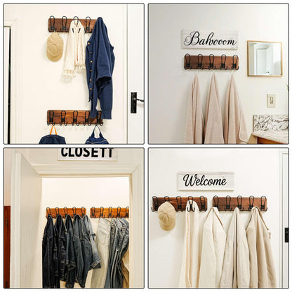 Dseap Coat Rack Wall Mounted - Heavy Duty Farmhouse Rustic Wall Coat Hanger with 5 Wire Hooks for Clothes Hat Jacket Towel, RusticWire, J1-5A
