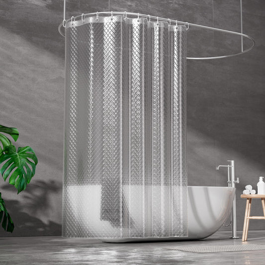 ecooe Shower Curtain Waterproof Mildew Resistant 180 x 200 cm Plastic Clear Shower Curtains 100% EVA Bath Curtain 3D Rhombus 70 x 78 Inch with 12