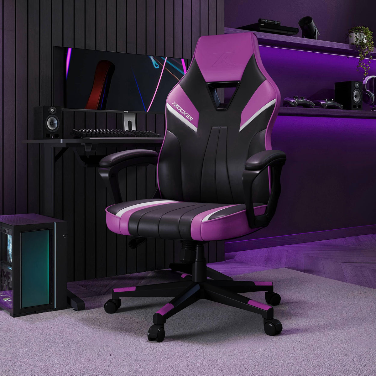 X-Rocker Tempest High Back Ergonomic Office Gaming Chair for Adults & Teens - Extra Wide Seat, Cushioned Armrest, Height Adjustable