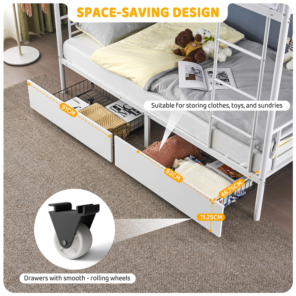 Bonnlo Metal Bunk Bed, Single over Single Loft Bed Frame with Ladder and Safety Guardrail