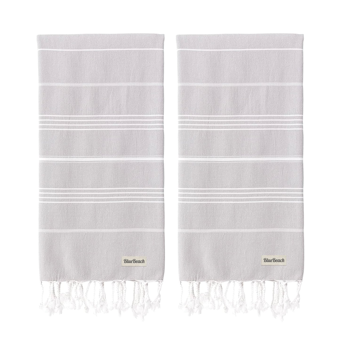 Blue Beach Turkish Towel - Set of 2-100x180cm Large Turkish Hammam Peshtemal Towel - Super Absorbent, Quick Dry, Lightweight