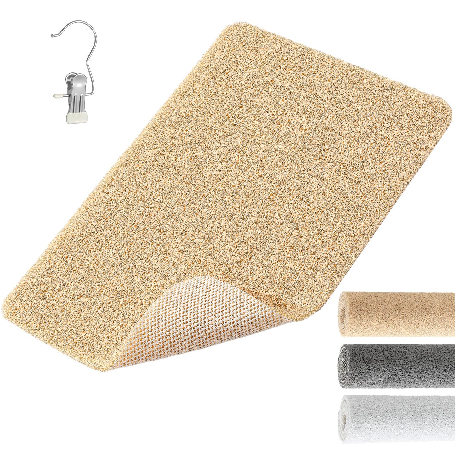XIYUNTE Soft Shower Mat Non Slip Anti Mould 60 x 40 cm, INCL. Hooks for Drying, PVC Bath Mat Non Slip Anti Mould