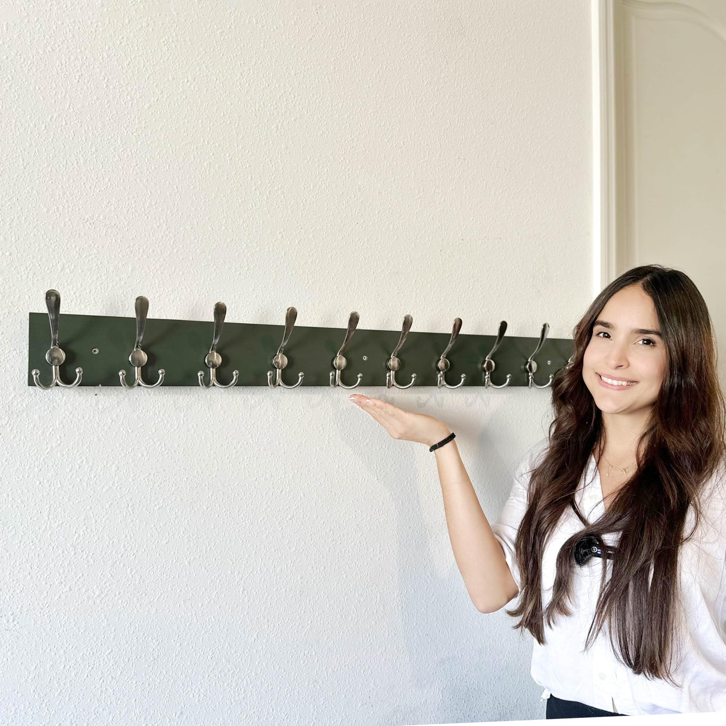 SKOLOO Creations Forest Green Solid Wood Wall Mounted Coat Rack, 10 Hooks, 38-1/8" Long - Kitchen, Mudroom, Entryway, Bathroom