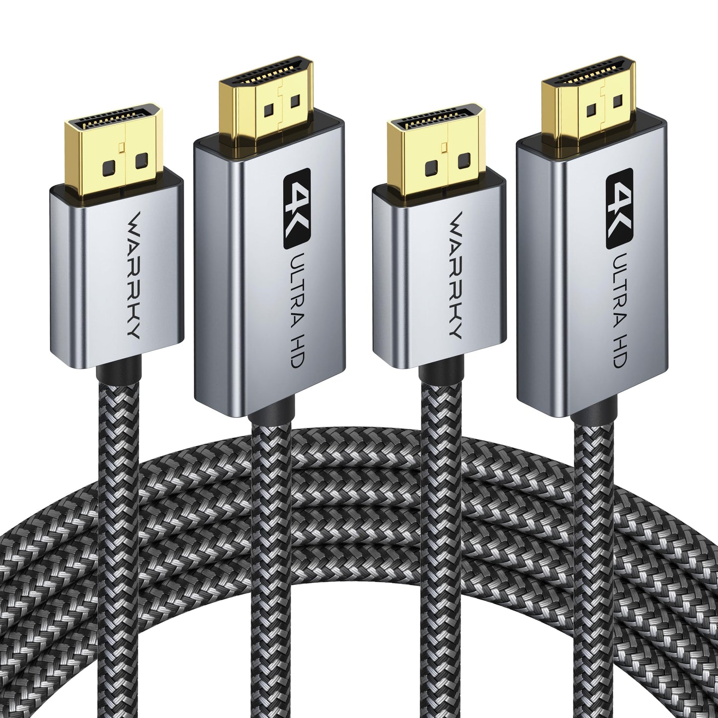 WARRKY 4K DisplayPort to HDMI Cable, Display Port to HDMI Port, [Nylon Braided, Alloy Case] Gold-Plated Uni-Direction DP to HDMI Lead, Compatible with