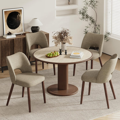 MALOL Upholstered Dining Chairs Set of 4, Fabric Chairs for Dining Room with Solid Wood Legs, Hollow Backrest and Thick Seat Cushion
