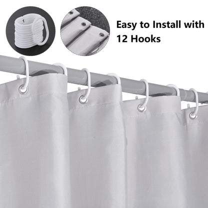 KAIMEIYU Shower Curtain Polyester Bath Curtains Heavy Duty with 12 Hooks Bathroom Curtain Washable Waterproof for Bathtub and Bathroom 180X180CM Grey