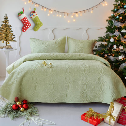 Simple&Opulence Quilted Bedspreads King Size-3 Pcs Soft Reversible Microfiber Bed Spread Coverlet,Floral Embossed Bed Throw Set with 2 Pillowcases for
