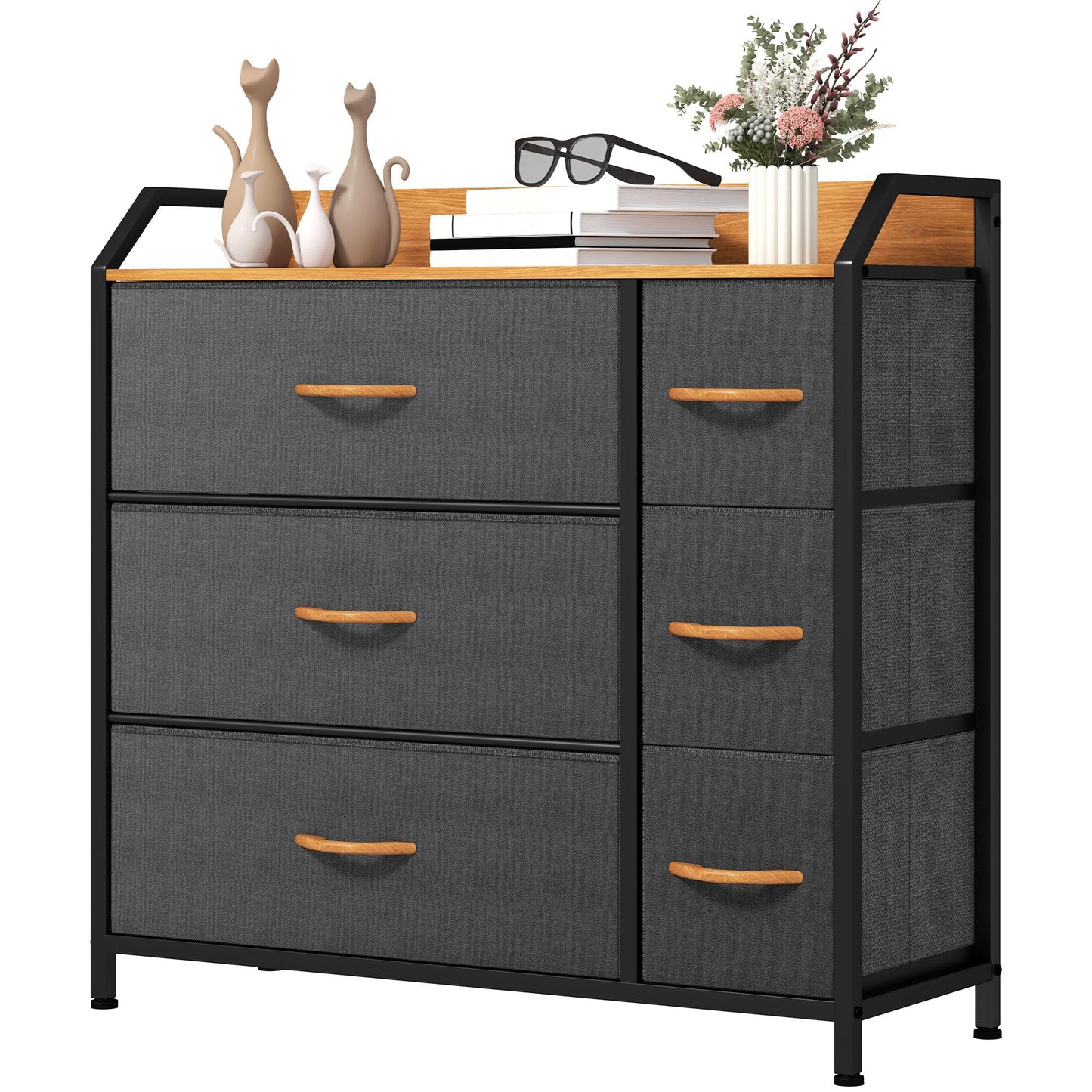 YITAHOME Chest of Drawers with 6 Drawers, Fabric Dressers with Easy Pull Handle,Sturdy Steel Frame,Storage Drawers for Bedroom, Closet, Clothes,Dark