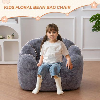 MAXYOYO Kids Floral Shaped Bean Bag Sofa, Includes Filling, Faux Fur Fabric