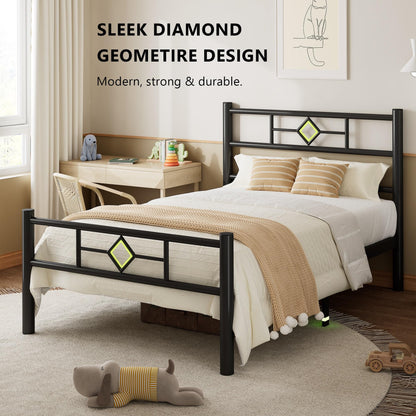 Feonase Single Bed Frame with Headboard and Footboard, Metal Platform Bed Frame Single with Underbed Storage, Solid Metal Slats Support