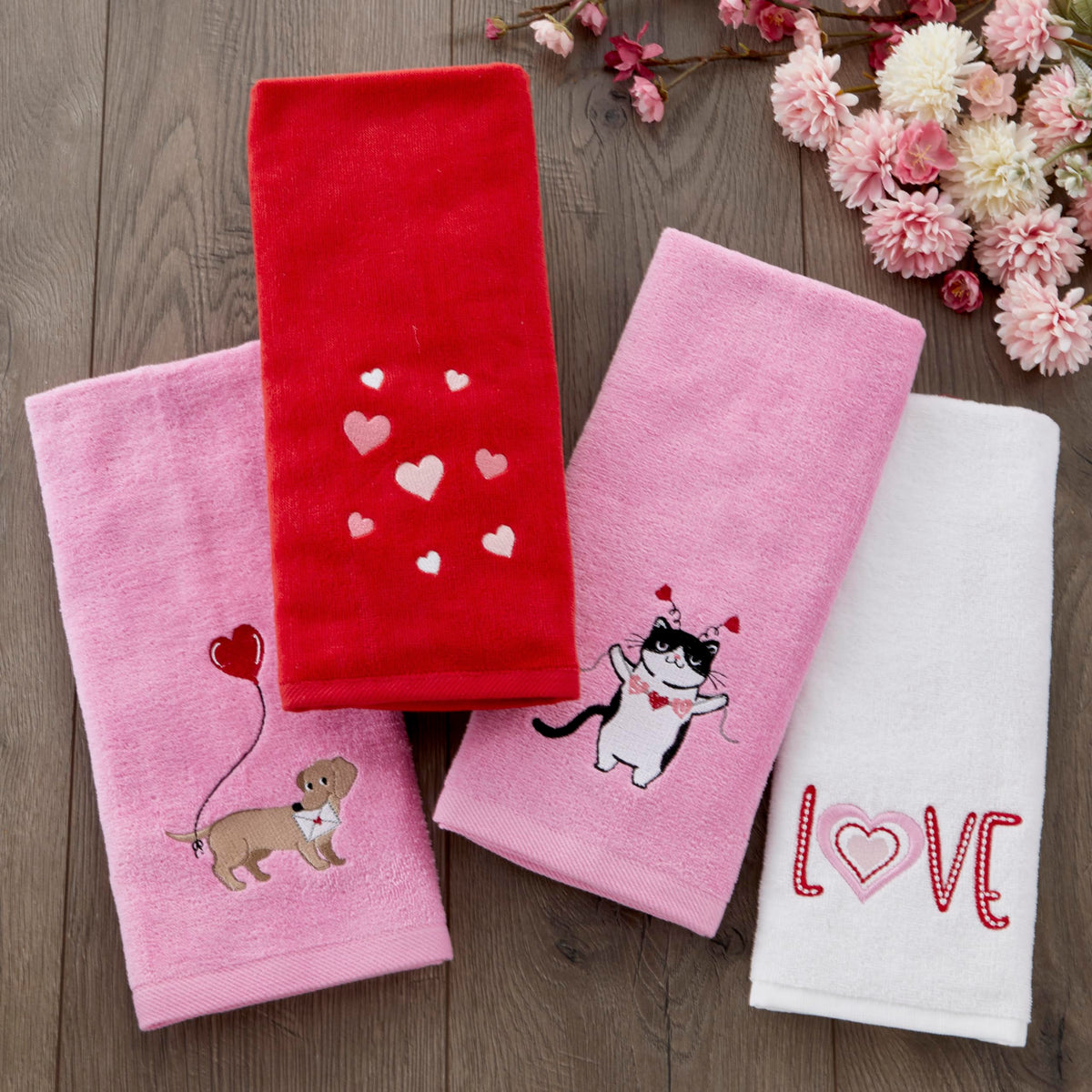 SKL Home Valentine Dachshund Hand Towel Set, 2 Count