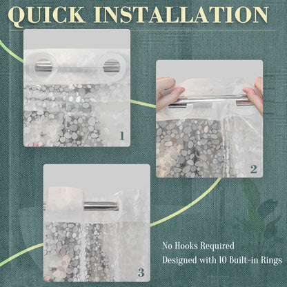 ABLUEN No Hook Shower Curtain or Liner - 8G Heavy Duty Cobblestone Bathroom Shower Curtain No Hooks Required, Waterproof Plastic & PVC Free