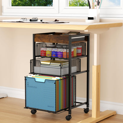 SWTYMIKI Filing Trolley with Mesh Drawers - 4 Tier Under Desk Storage Cart