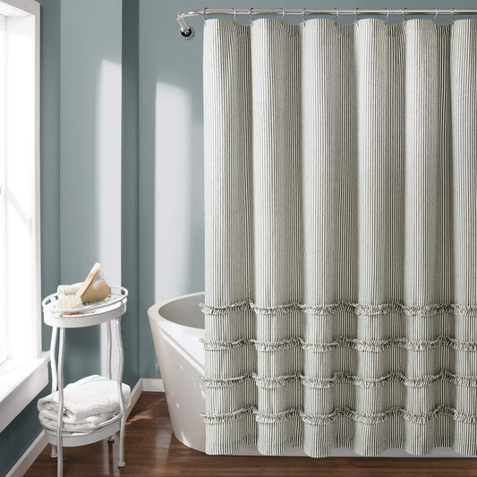 Lush Decor Vintage Stripe Yarn Dyed Cotton Shower Curtain, 72" x 72", Gray