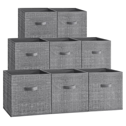 SONGMICS Storage Cubes, 33 cm Non-Woven Fabric Bins with Double Handles, Set of 8, Wardrobe Organisers for Shelves, Foldable, for Clothes, Cattail