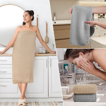 POLYTE 430 GSM Microfibre Quick Dry Waffle Bath Towel Set of 6