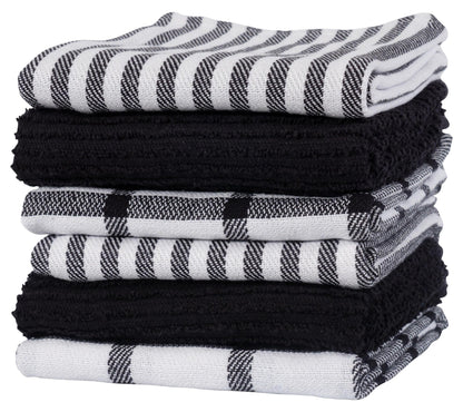 KAF Home Mixed Flat & Terry Kitchen Towels | Two Sets of 3 18 x 28 Inches | 4 Flat Weave Towels for Cooking and Drying Dishes