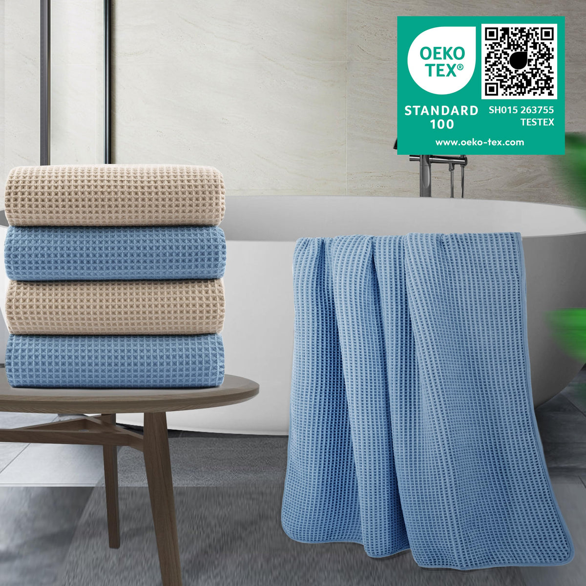 POLYTE 430 GSM Microfibre Quick Dry Waffle Bath Towel, 76.2x152.4 cm