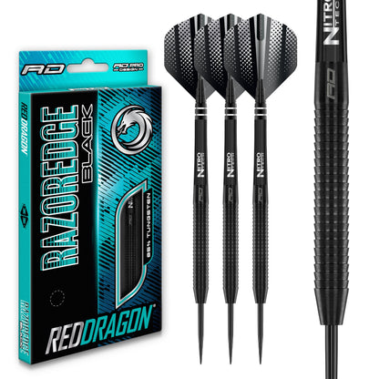 RED DRAGON Razor Edge Black 20g - Tungsten professional steel tip darts set with Dart Flights and Dart Shafts (stems)