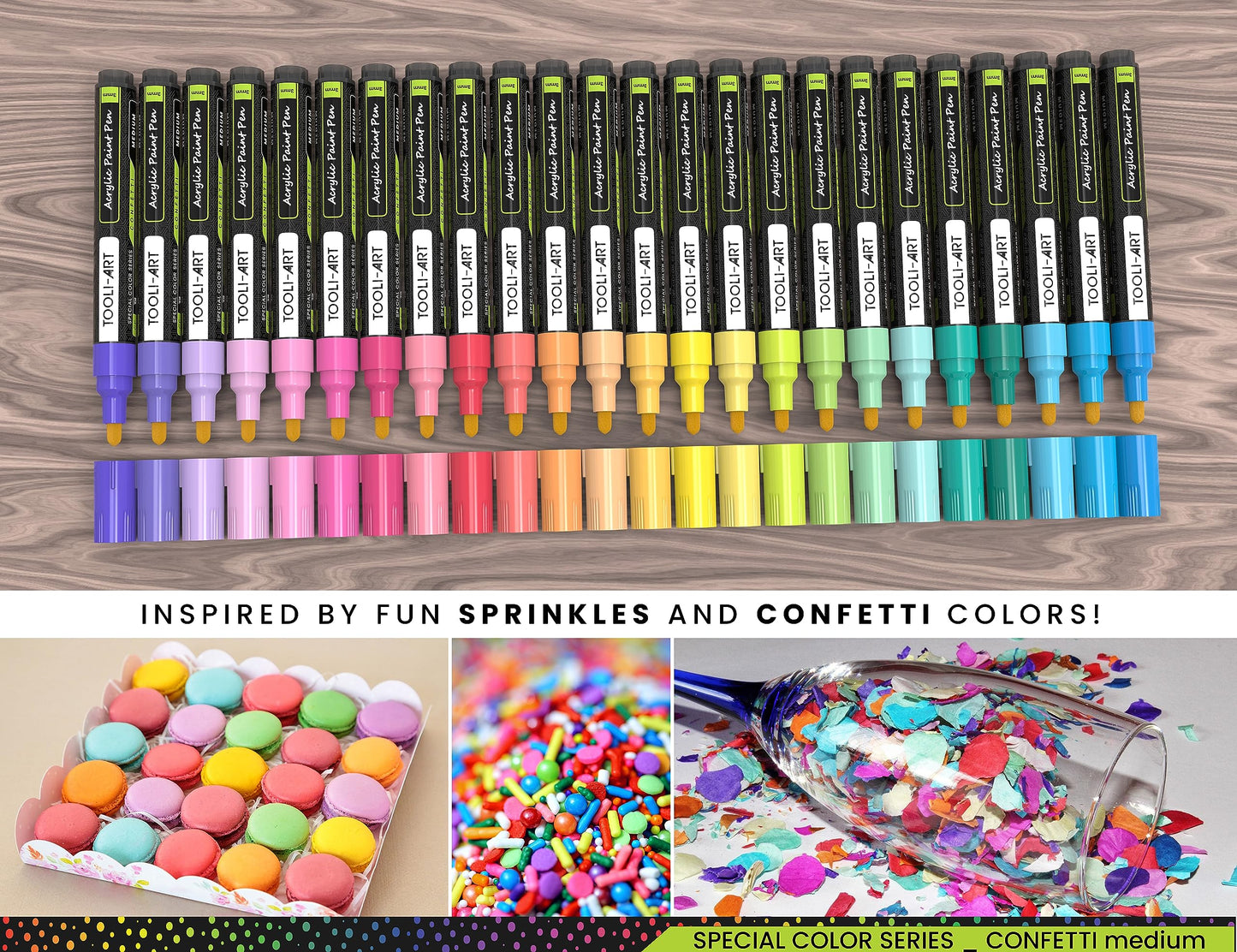24 Confetti Colours Acrylic Paint Pens Markers Set 3mm Medium Tip, Rock Painting, Glass, Mugs, Wood, Metal, Canvas, Pottery, Plastic, DIY Projects,