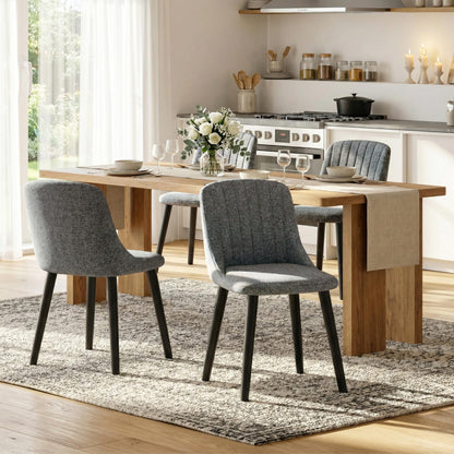 Goeurvant Dining Chairs Set of 4 Upholstered Armchairs with Wooden Legs Kitchen Chairs for Living Room, Grey-Chenille
