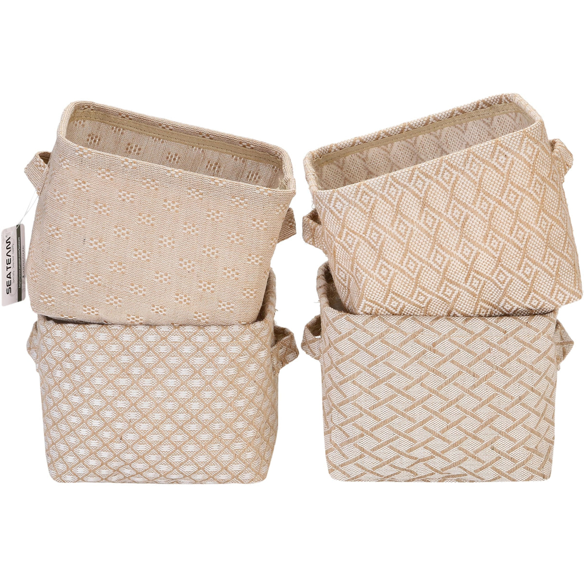 Sea Team 4.5L Mini Size Jute Storage Basket 4pcs Square Box with Double Handles Table and Room Small Items Storage Expert