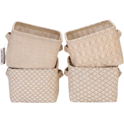 Sea Team 4.5L Mini Size Jute Storage Basket 4pcs Square Box with Double Handles Table and Room Small Items Storage Expert