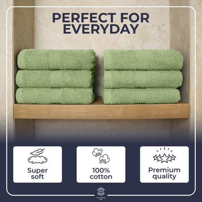 HomeBurg Luxe 6-Piece Towel Set – Soft & Absorbent Cotton, Quick-Drying, Easy Care, 40 x 70 cm, Sage Green