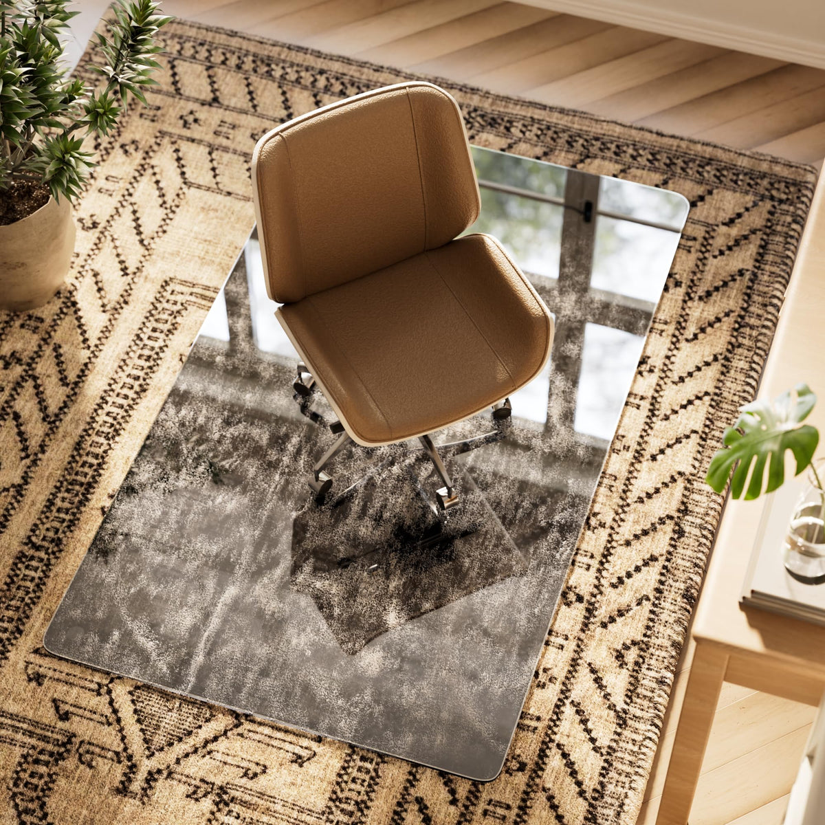 Koonmi Tempered Glass Chair Mat, 116 x 90 cm, Grey
