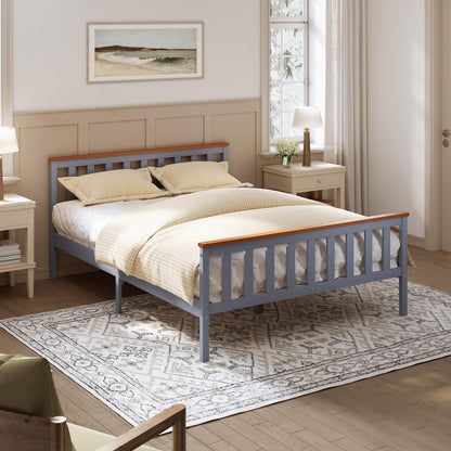 ELEGANT Double Solid Wood Bed Frame with Slatted Headboard 4ft6, 137x190cm