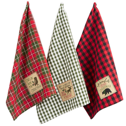 DII Cotton Christmas Holiday Dish Towels, 18x28" Set of 3, Decorative Oversized Embroidered Kitchen Towels