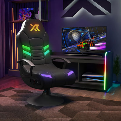 X-Rocker Aries RGB 2.1 Pedestal, Stereo Audio Gaming Chair - Neo Motion™ Sync App Controlled LED Lights, Immersive Sound, Folding