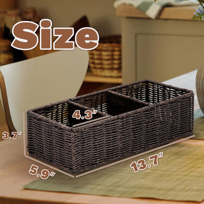 myHomeBody Wicker Basket With 3 Compartments, Bathroom Caddy, Rustic Brown