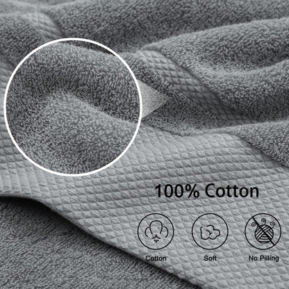 PiccoCasa Combed Cotton Bath Towels 4 Pack Grey 70cm x 140cm